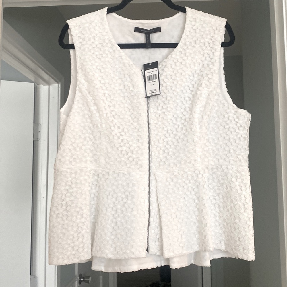 BCBG white zip eyelet top